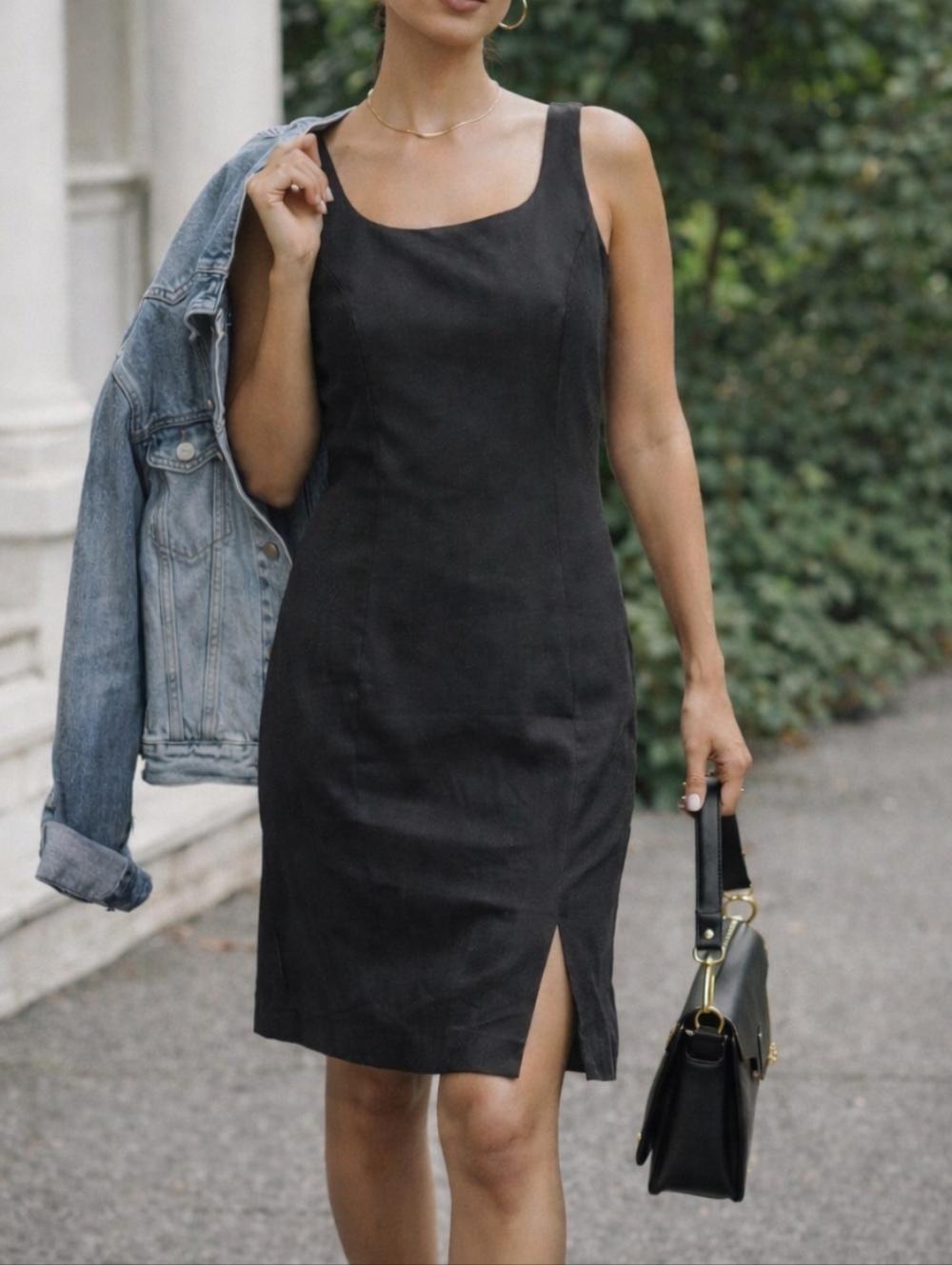 Hugo Buscati 100% Silk Black Sleeveless Dress Minimalist Slip Shift Elegant